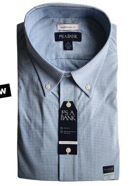 18 36/37 Blue Checked Dress Shirt Traditional Fit Dark Jos A Bank New Mens Size